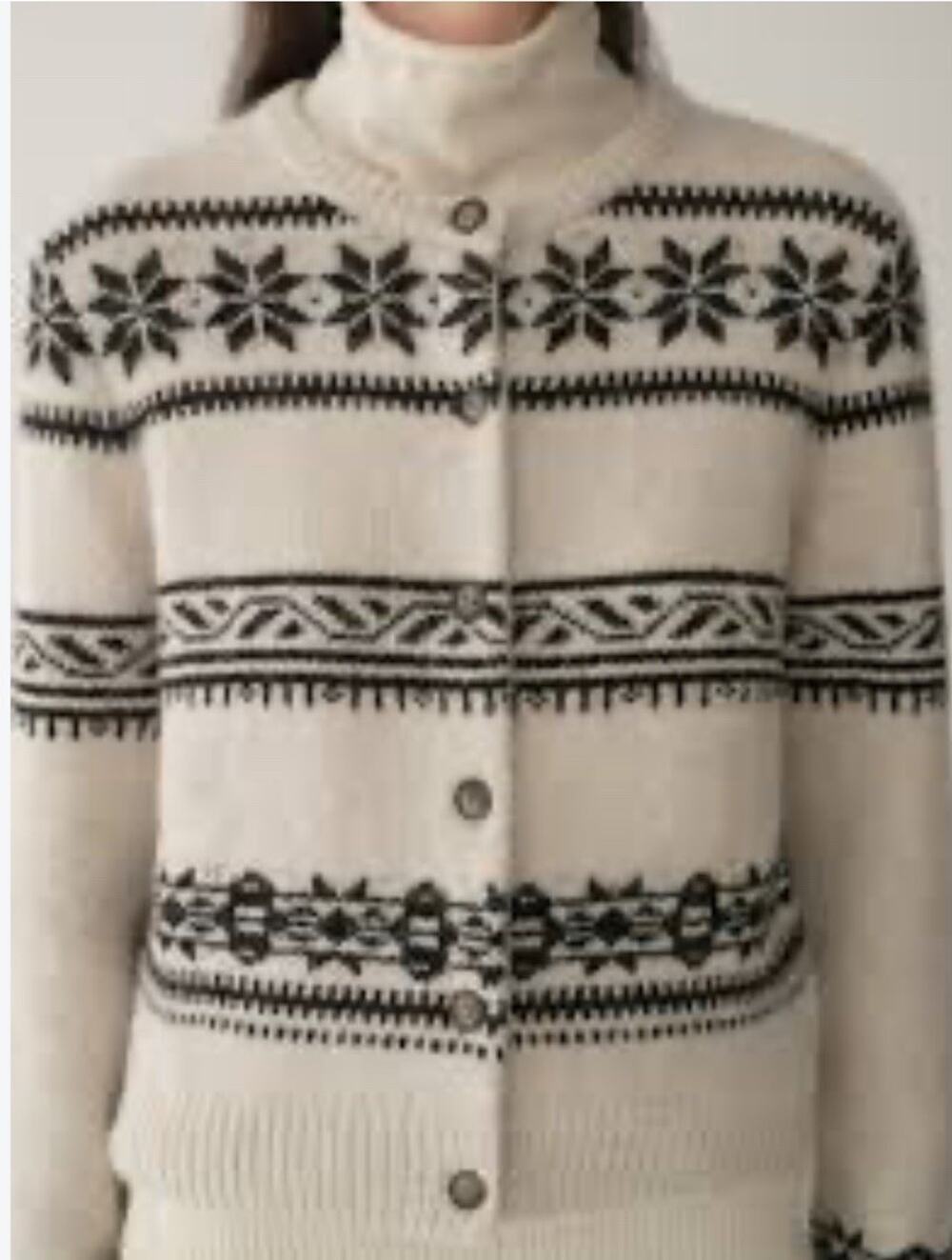INSIS FEMME Micro-Cocoon Fair Isle Button Up Cardigan Sz S Alpaca Wool Blend